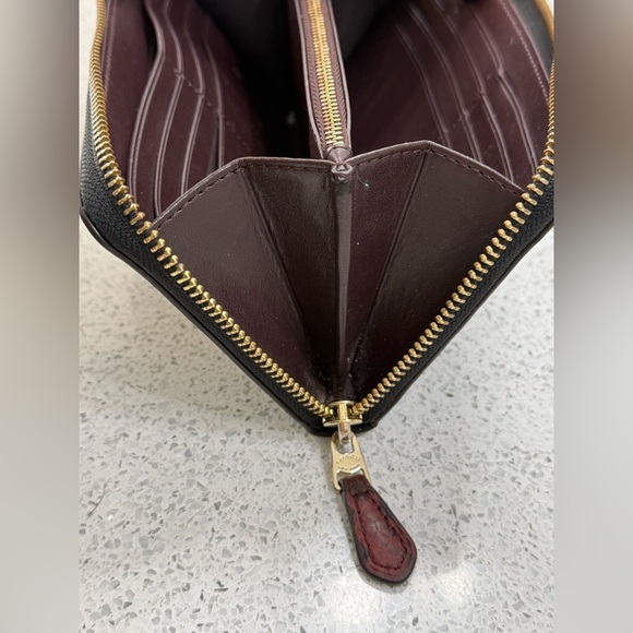 Coach Dark Brown Leather Monogram Gold Hardware Zippered Wallet - Picture 2 of 13